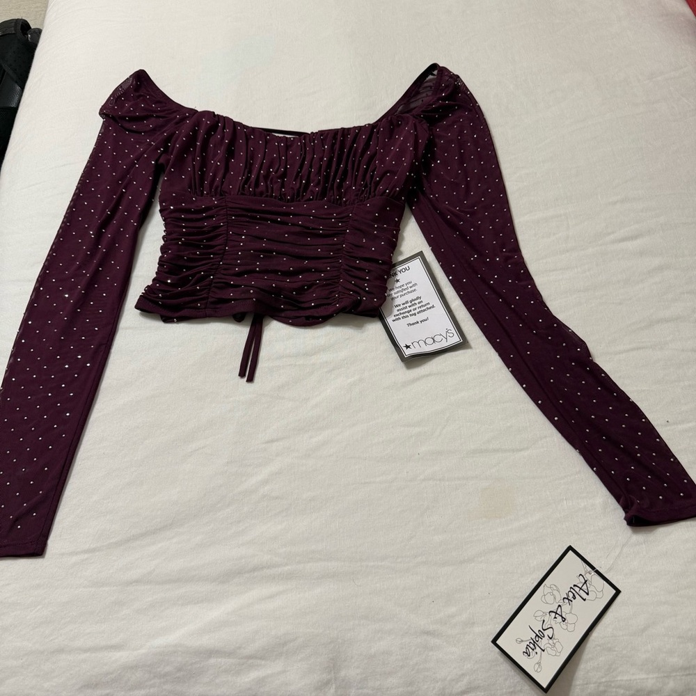 Macy's Burgundy Ruched Crop Top - Picture 1 of 5